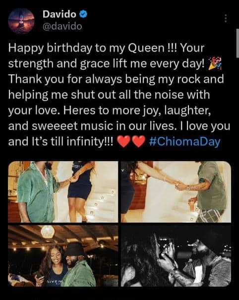 Davido pens heartfelt note to wife, Chioma on her 29th birthday