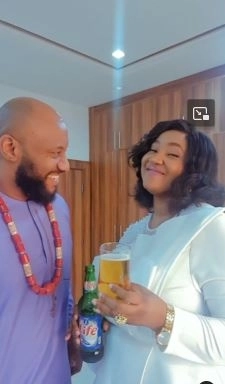 Pastor Yul Edochie And Second Wife, Judy Austin Celebrate Valentines Day With Alcoholic Beer