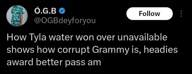 Headies Is Better Than The Grammy Awards – OGB Recent Reacts to Davido’s Loss