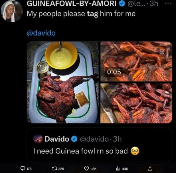 Thanks For Making Me Feel Welcomed - Lady Overjoyed As Davido Patronizes Her Guinea Fowl Business