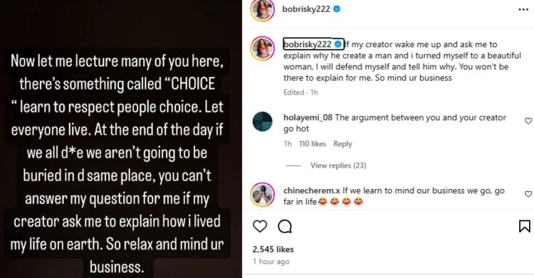 What I Will Tell My Creator If He Asks Why I Changed My Gender – Bobrisky