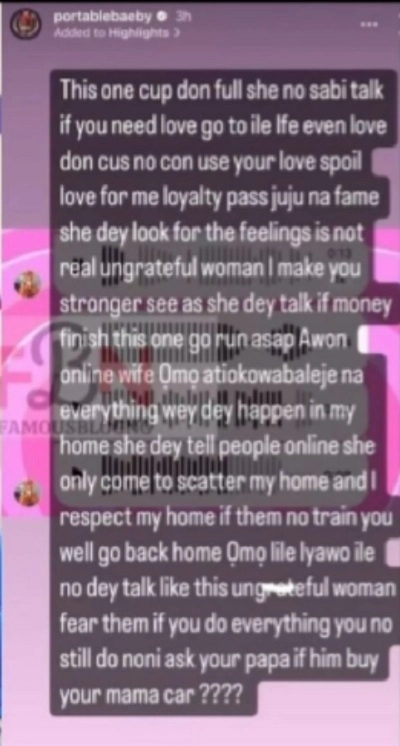 If You Need Love, Go Find Am Elsewhere' – Portable Slams Ashabi Simple, Accuses Her of trying to Ruin His Marriage