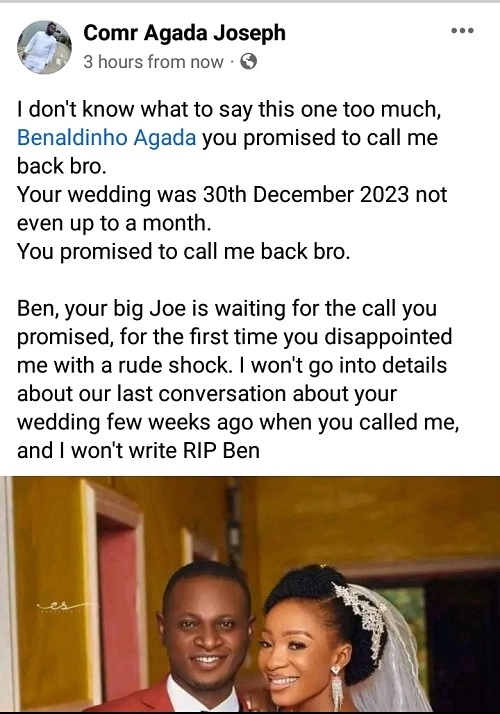 Nigerian Man Dies 3 Weeks After His Wedding (Photo)