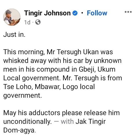 Gunmen Abduct Businessman In Benue